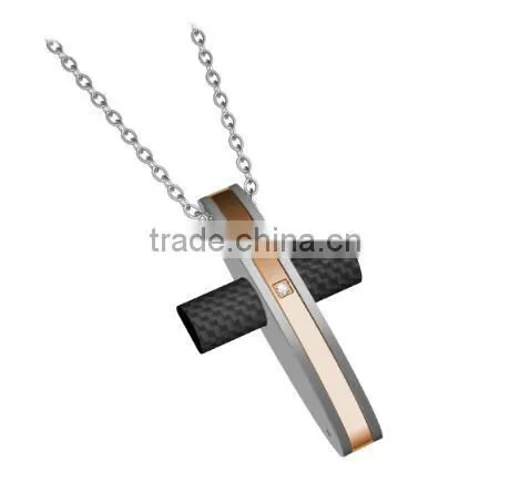 Charm Stainless Steel Cross Pendant Necklace Rose Gold Cross Pendant With CZ photo-6