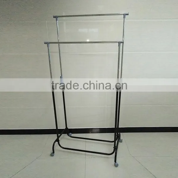 Double Pole Iron Pipe Adjustable Garment Rack Telescopic Stand Clothes Drying Rack Manufacturer Supplier photo-2