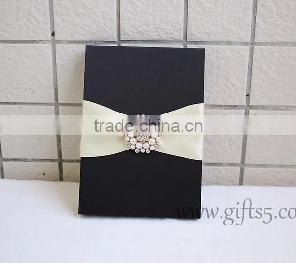 Elegant Black Wedding Invitation Boxes With Brooch photo-4