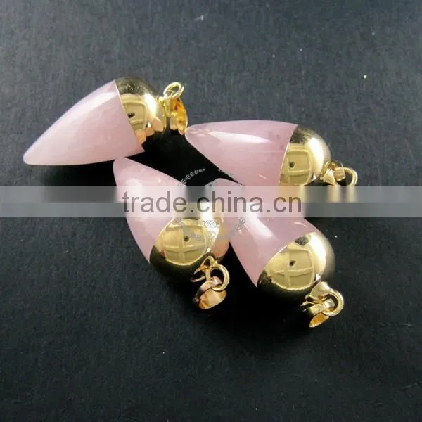15x30mm Water Drop Shape Gold Plated Pink Rose Quartz Power Stone Pendant Charm DIY Supplies 1850206 photo-4