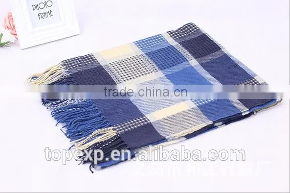 Unisex Knitted Check Tassels Acrylic Scarf photo-3