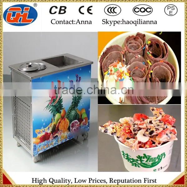 2015 Flat Pan Frozen Yogurt Real Fruits Stir Ice Cream Rolls Machine photo-6