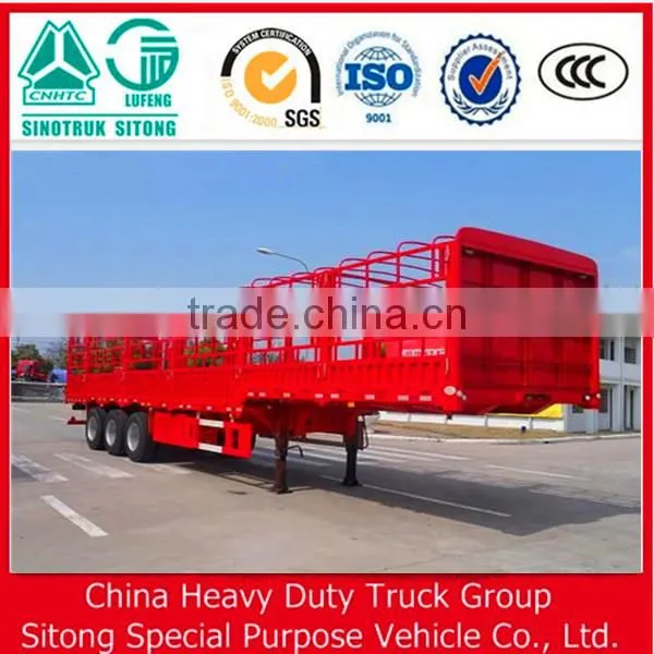High Quality 3 Axle Mechanical Suspension Double Tires , Wood Floor Fence / Grid / Stake Side Wall Semi Trailer for Sale photo-3