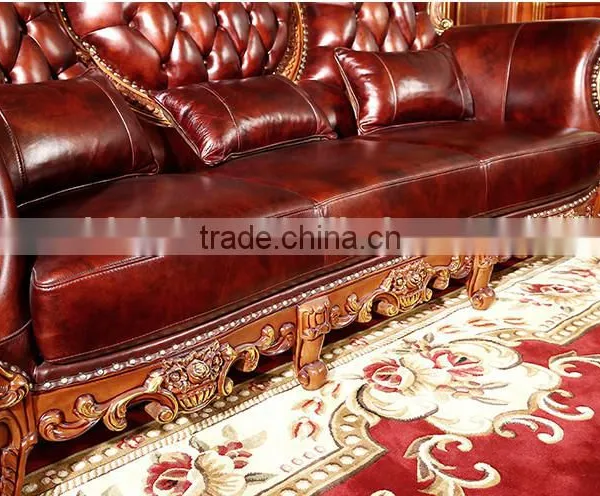 Luxurious Classic Solid Wood Hand Carved Leather Sofa, Hotel Lobby Leather Sofa Set(MOQ=1 SET) photo-5