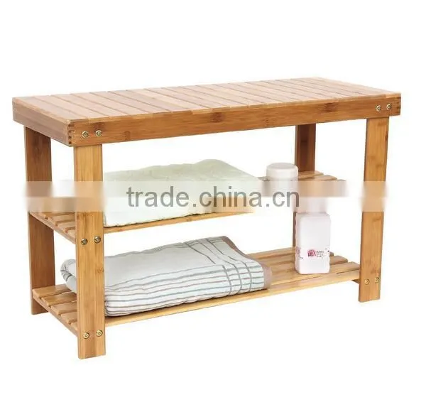 2 Tier Natural Bamboo Shoe Rack Bench Storage Organiser Holder 70 x 28 x 45cm photo-3
