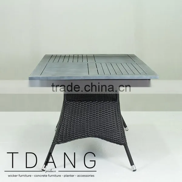 Pasadena Outdoor Wicker Dining Table With Wooden Top - Black K-D Dining Wicker Table photo-2