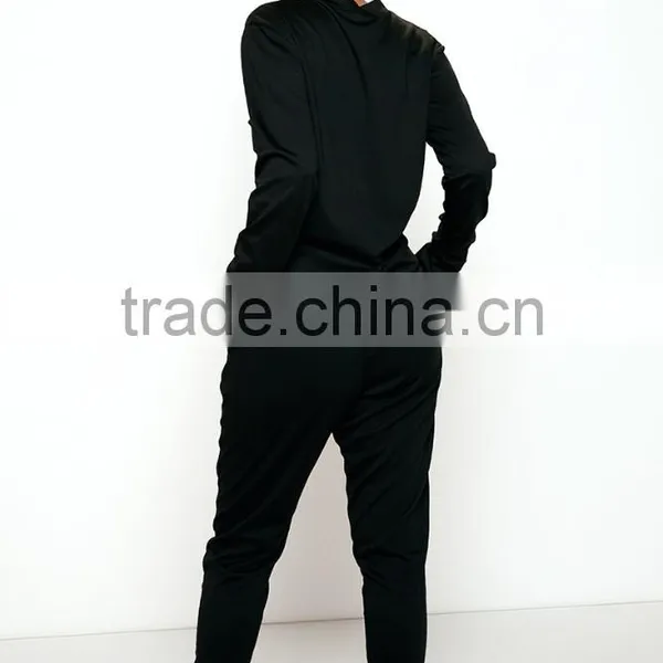 Women Cheap Fashion Tracksuit Black Plain Loungewear Set Casual Tech Fleece Polyester Elastane Tracksuits Designs photo-3
