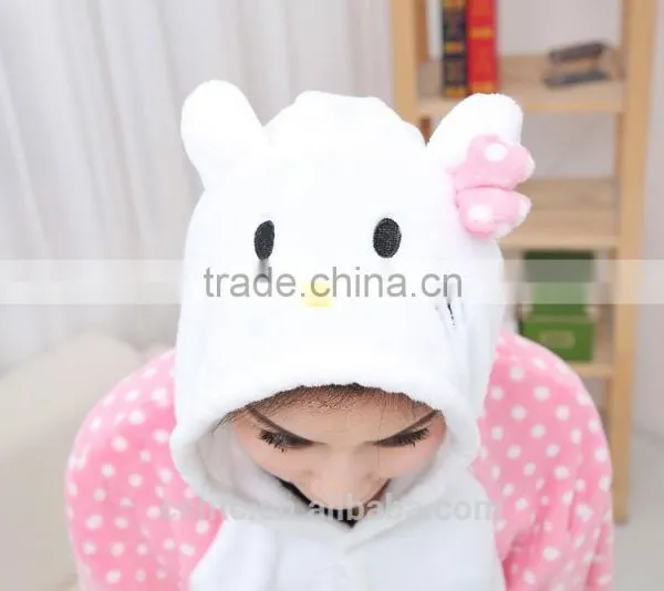 Flannel Cartoon Adult Animal Jumpsuit Animal Pajamas Jumpsuit Pink Dot Kitty Design photo-3