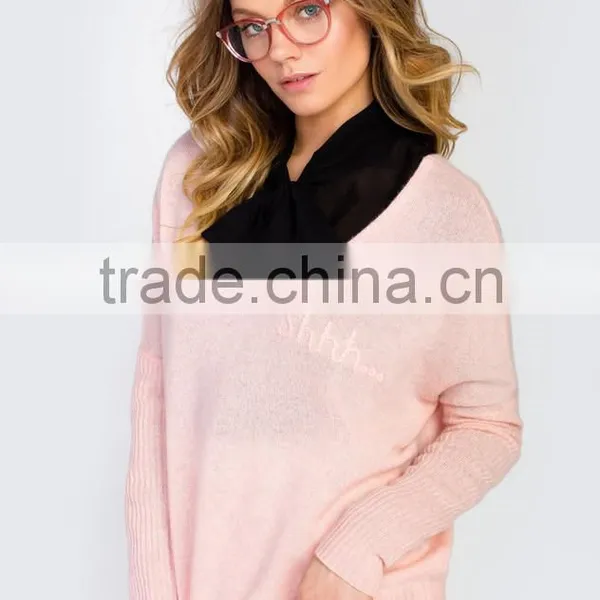 Women Pink Cashmere Pullover Sweater 2016 photo-5