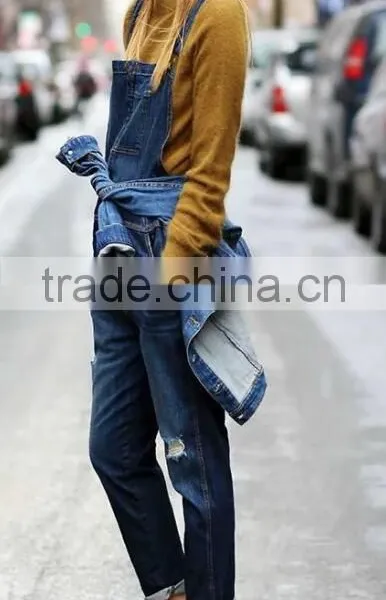 Runwaylover EY0635P Hot Sale 2017 Ladies Fashion Hole Denim Overalls photo-3