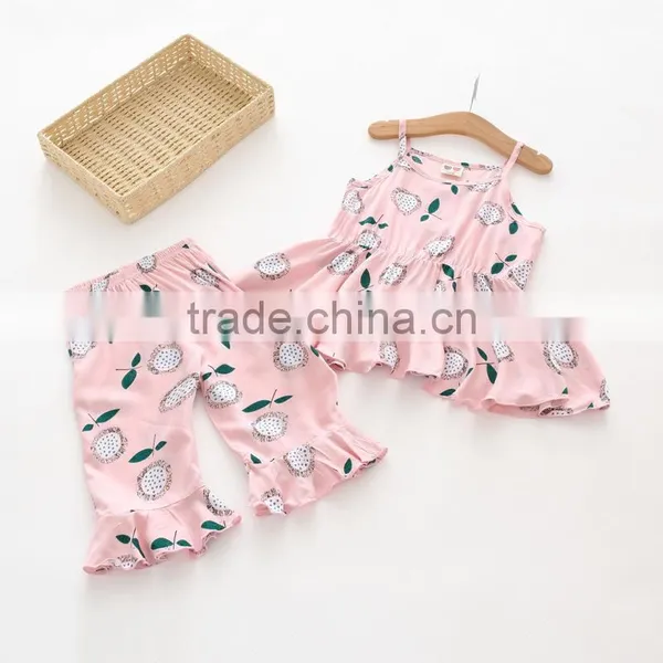 Wholesae Cotton Soft Flower Printing Tops and Pants Set Baby Girl Summer Set photo-3