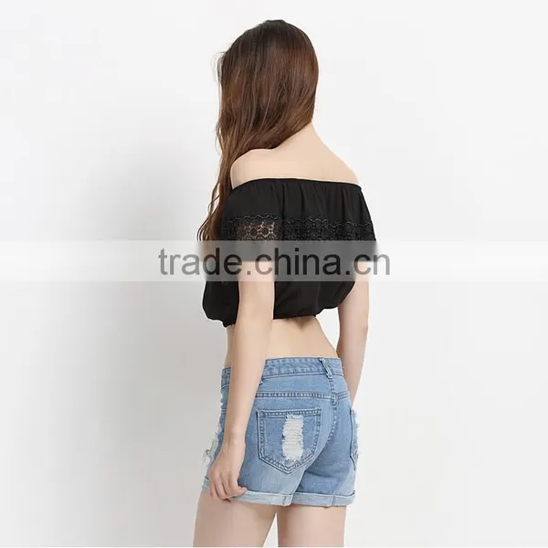 Wholesale Hot Sale Photo Image Girls Boat Neck Blouse Designs Ladies Fashion Crop Top photo-3