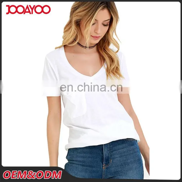 China Factory Custom Printing Short Sleeve Girl Cotton T Shirt V-neck White Tee Woman Lady Shirt photo-4
