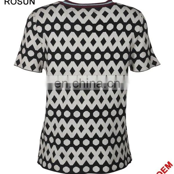 Acrylic Flat Knitted Sweater for Women as Stripe Collar Short Sleeve Polka Dot T-shirt of Latest Design Girls Top photo-3