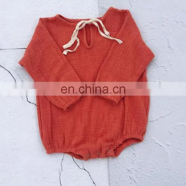 Wholesale Soft Cotton Full Sleeve Baby Girls Boys Linen Romper photo-5