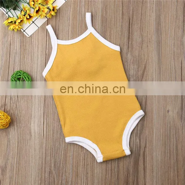 Summer Strap Draw String Organic Cotton Ribbed Newborn Clothes Baby Romper photo-4
