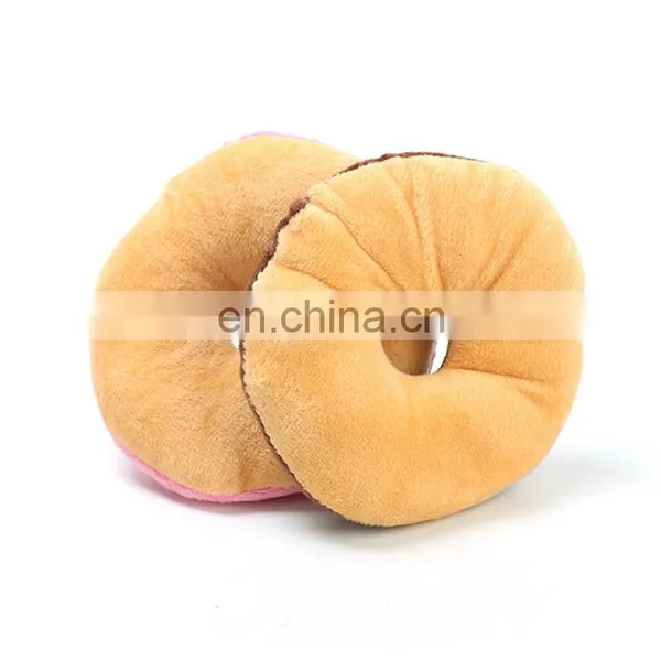 Donut Shaped Pet Toy Plush Stuffed Squeaky Eco Dog Donut Toy photo-5