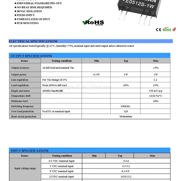Fixed Input and Unregulated Dual Voltage Output Isolated DC/DC Converter photo-2