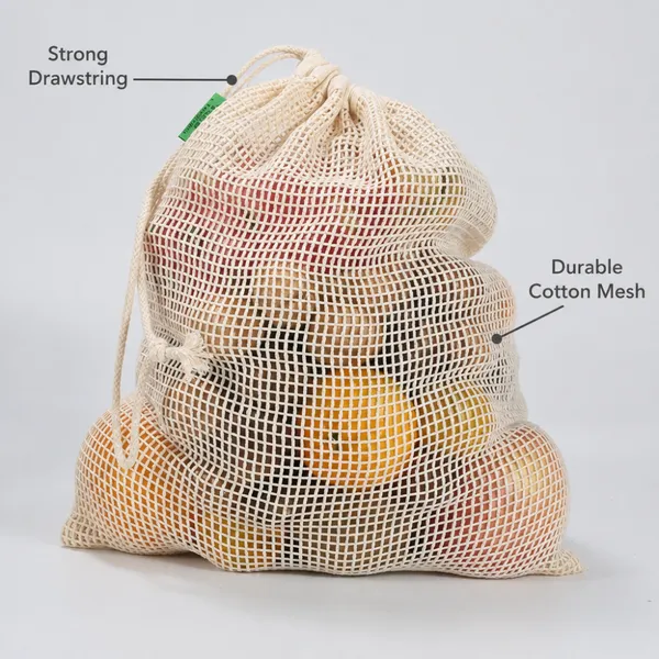 Reusable Cotton Mesh Produce Bag Eco Friendly Grocery Shopping Bag for Vegetables Fruit