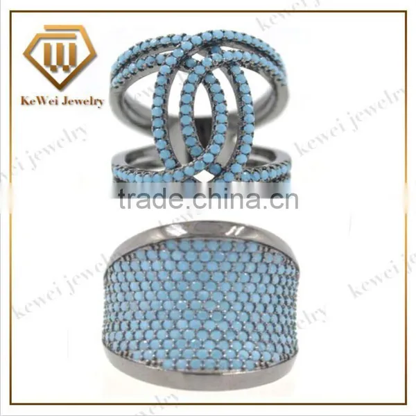 New Design Fashion 925 Silver Jewelry Big Turquoise Rings