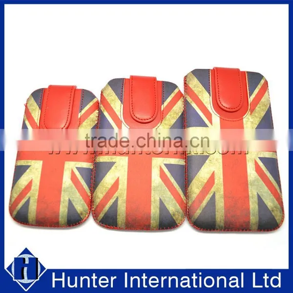 UK Flag Design Genuine Leather Flap Universal Pull Up Pouch photo-6