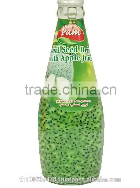 Basil Seed Drink With Apple Juice in Glass Bottle