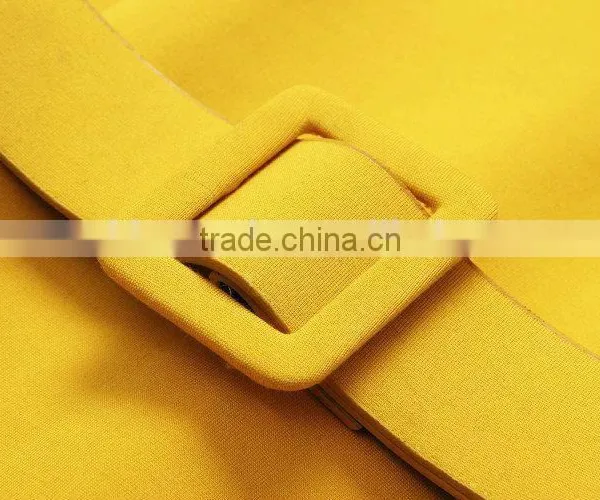 Hot Selling Fashion Causal Yellow Dress With Belt for Ladies photo-4
