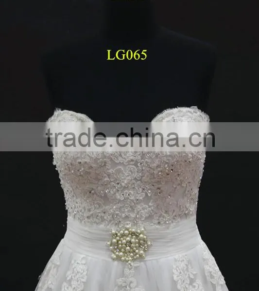 New Beading Lace Appliques Tulle Drapping Belt With Beading Trim Sweetheart Wedding Dress photo-2