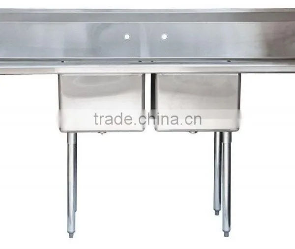 2 Two Bowl Commercial Stainless Steel Compartment Sink With Double Drainboard photo-2