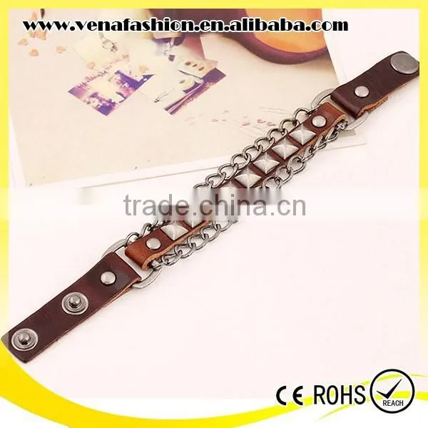 Nail Chain Manly Teen Leather Bracelet, Thick Leather Bracelets photo-3