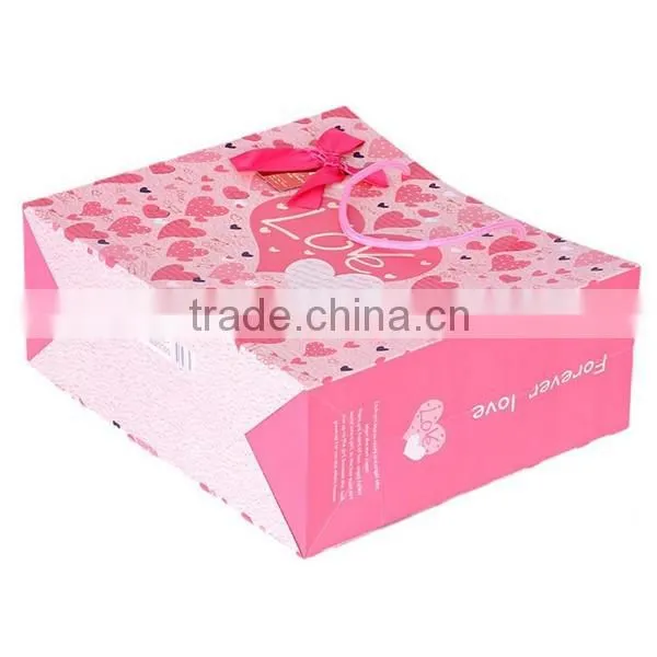 Pink Heart Paper Gift Bag Shopping Bag photo-3