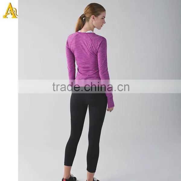 Fashion Design Women Workout Training Gym Sports Long Sleeve Raglan Burnout t Shirts With Rounded Drop-tail Hem Wholesale photo-5