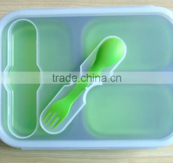 3 Compartment Portable Collapsible Silicone Food Storage Container With Lid photo-4
