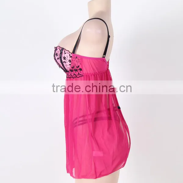 Embroidery Sexy Babydoll Backless Nighty photo-2
