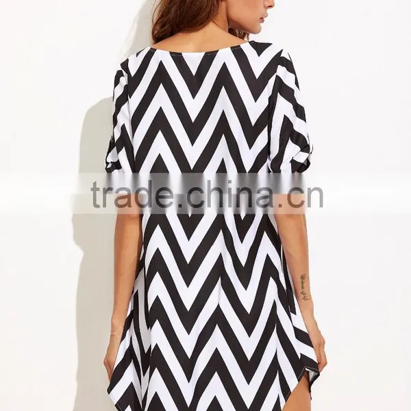 Black And White Chevron Print Shift Dress With High Quality photo-3