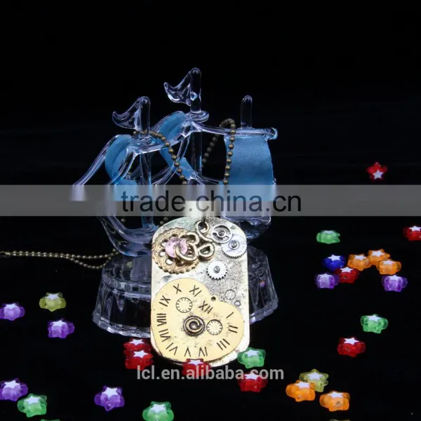 2015 Yiwu Fashion Imitation Jewelry Hot Sale Steampunk Necklace Dog Tag Gear Steam Watch Pendant Cameo Statement Necklace photo-3