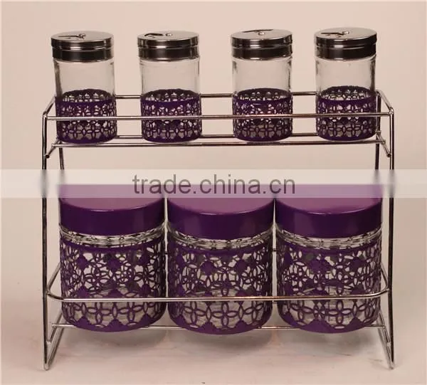 Glass Spice Jar Glass Storage Bottle Set With Metal Shelf photo-2