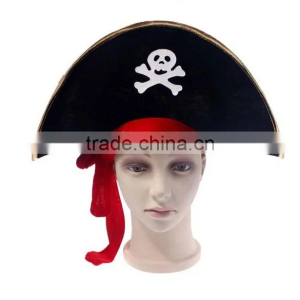 Cheap Promotional Adult Flocking Pirate Hat With Red Band photo-3