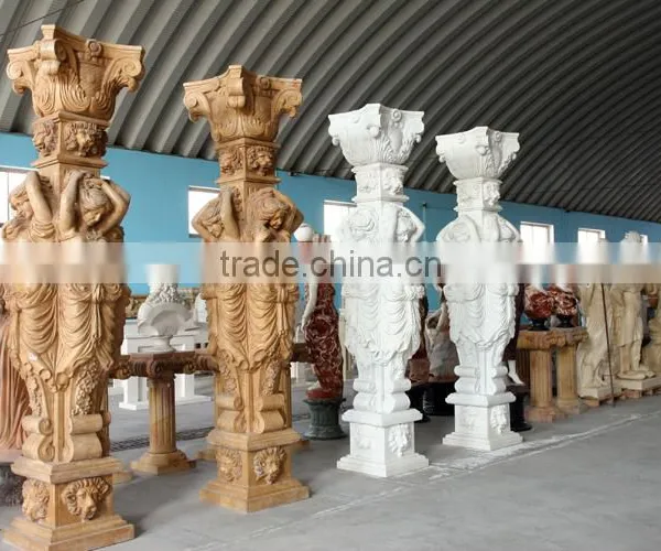 Luxry Yellow Marbe Roman Pillar With Four Lady Statues photo-2