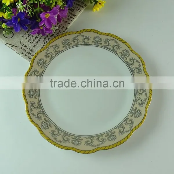 New Stock Porcelain Dinner Plate With Decal Design and Gold Line, Cheap Round Porcelain Plate photo-2