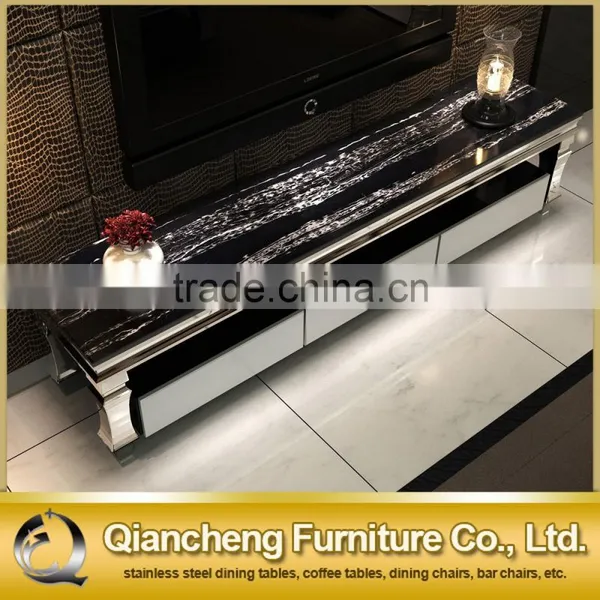Modern Remote Controlled tv Stand Golden With Marble photo-3