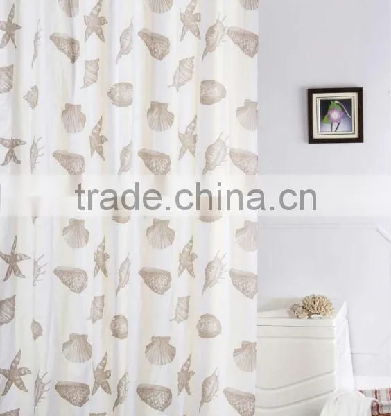 PEVA Bathroom Shower Curtain Liner With Hooks Clear With Sea Elements