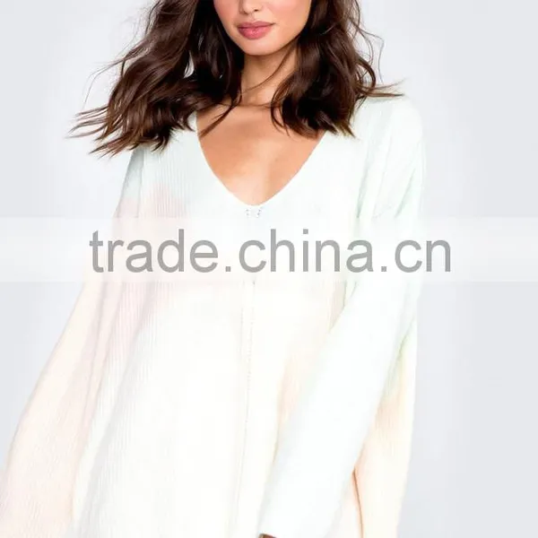 Women V Neck Pullover Knitting Pattern White Tops photo-2