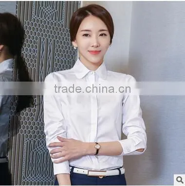 Custom Long Sleeve Office Formal White And Blue Cotton and Polyester Mix Blouse photo-2