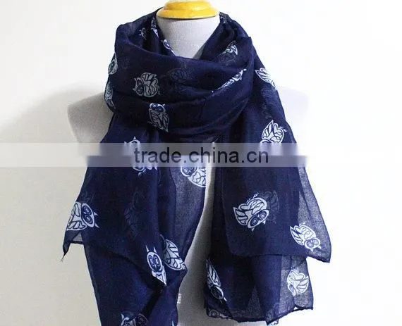 Navy Owl Infinity Scarf Chunky White Owl Scarf Gray and White Owl Print Infinity Scarf Loop Scarf photo-2