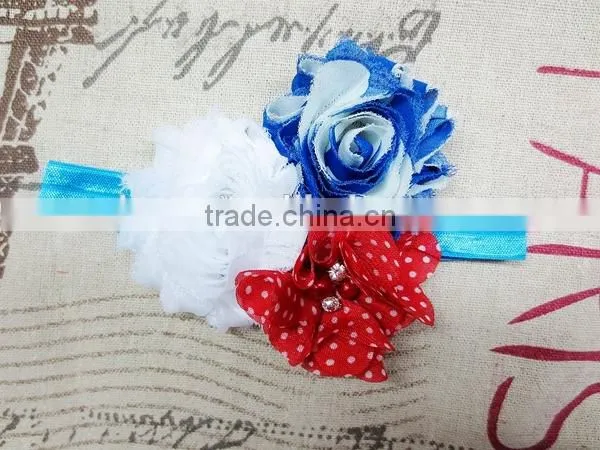 Boutique Handmade 4th July Headband Wholesale In Red Polka Dot, Frayed White, and Blue photo-3
