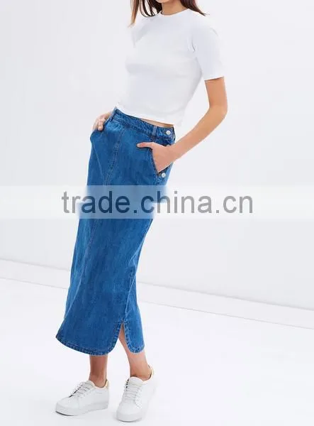 2016 Latest Long High Waist Design Pictures Denim Skirt photo-6
