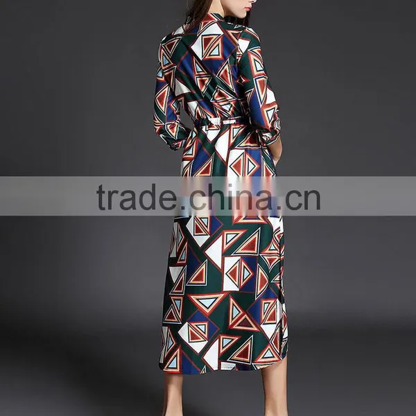 New Designs Elegant Women Printed Loose Shirt Printed Dress With Pattern Satin Dress Designs photo-4
