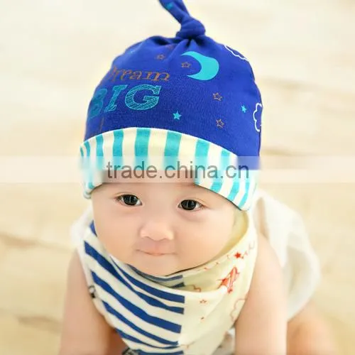 Spring New Style 2pcs/lot 100% Cotton Stripes Newborn Bonnet With Bibs photo-4