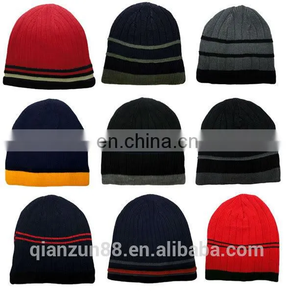 Mens Fashion Stripe Knitted Beanie Winter Beanie Hat photo-4